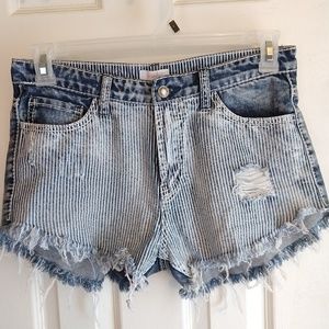 High-waisted Denim Striped Hot Shorts